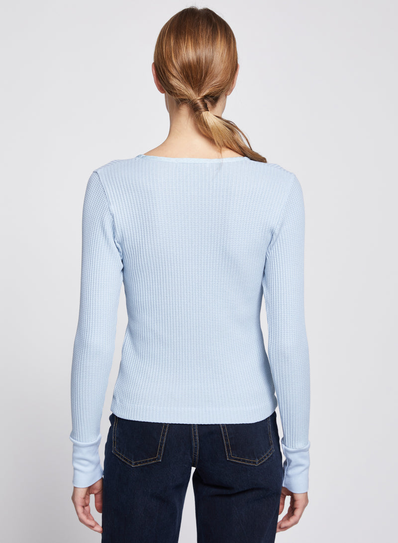 Luxe Thermal Deep Henley in Winter Sky-back view 