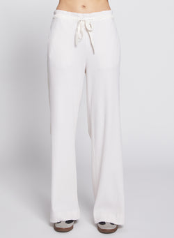 Luxe Thermal Ruched Waist Pant in Cream-3/4 front 