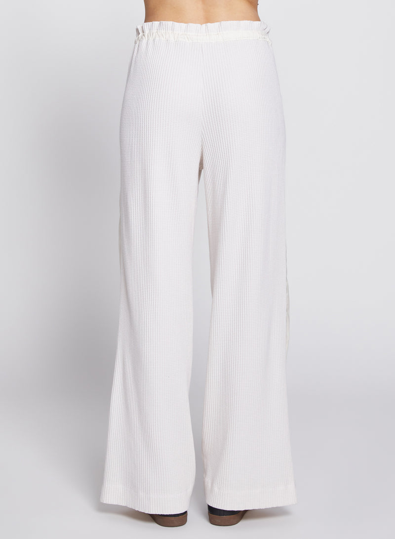 Luxe Thermal Ruched Waist Pant in Cream-back view