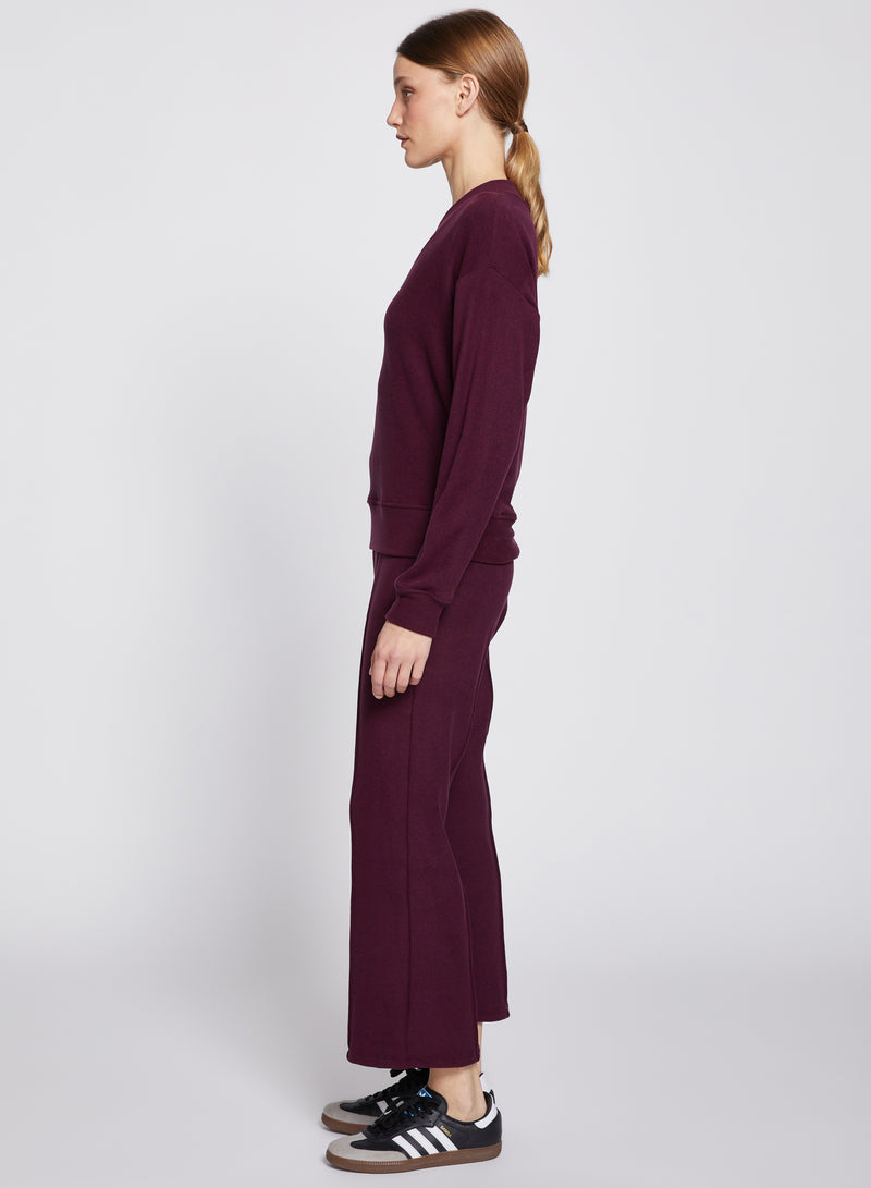 Honeyluxe V-Neck Pullover in Cherry Liquor-side view full