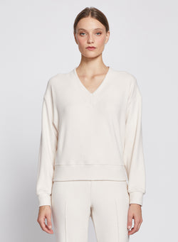 Honeyluxe V-Neck Pullover in Cream