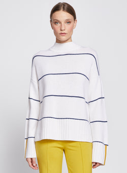 Striped Mock Neck Sweater in Cream