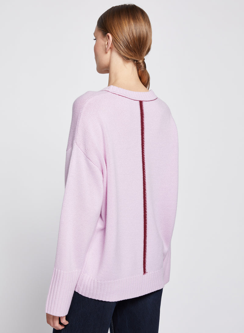 Crew Neck Sweater in Fragrant Lilac-side view back 