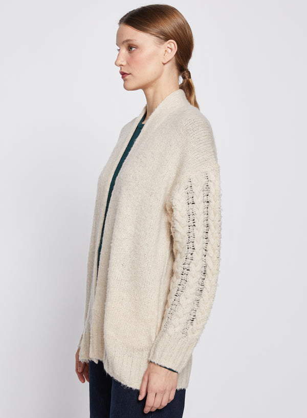 Cableknit Sleeve Cardigan in Cream-side view