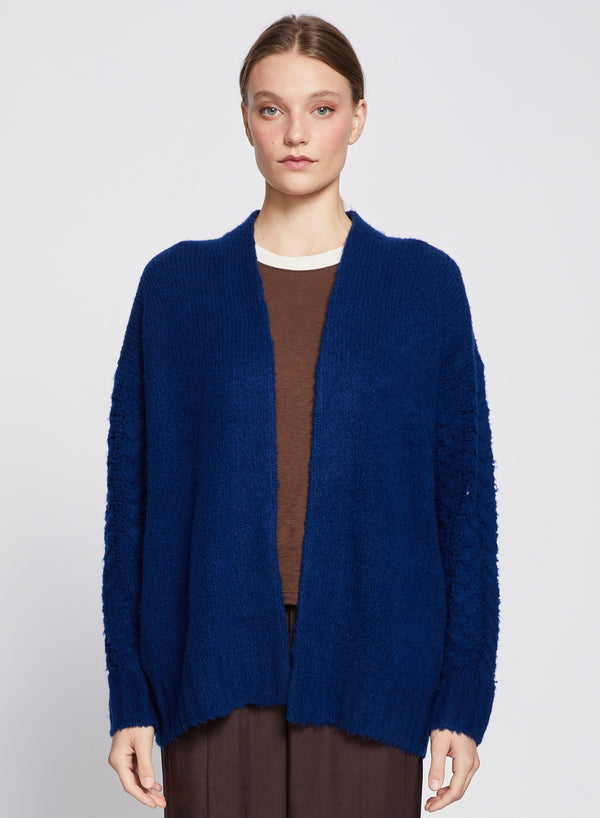 Cableknit Sleeve Cardigan in New Navy-front view