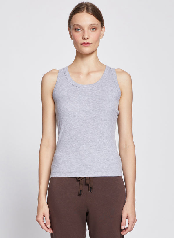 2x1 Fine Rib Classic Tank in Heather Grey- 3/4 front