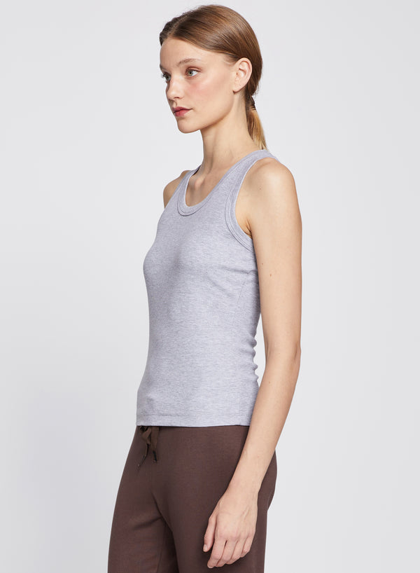 2x1 Fine Rib Classic Tank in Heather Grey- side view