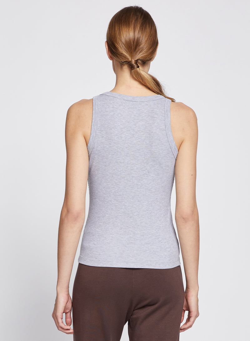 2x1 Fine Rib Classic Tank in Heather Grey-back view