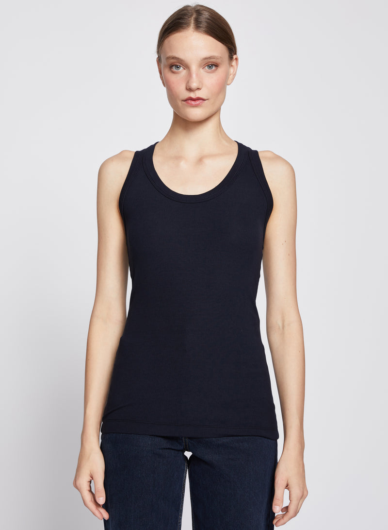 2x1 Fine Rib Scoop Neck Racerback Tank in Black-3/4 front