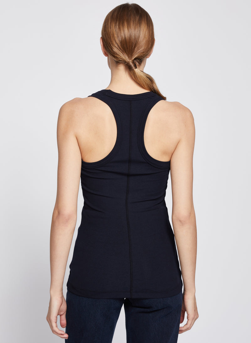 2x1 Fine Rib Scoop Neck Racerback Tank in Black-back view