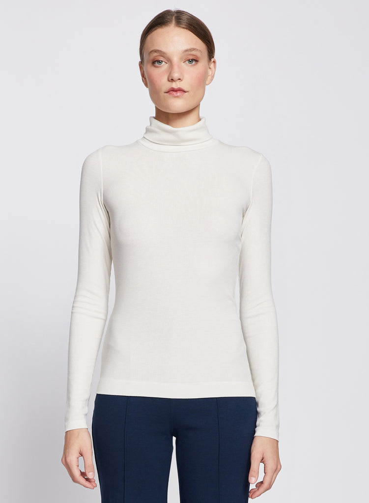 2x1 Fine Rib Long Sleeve Turtleneck in Cream –1