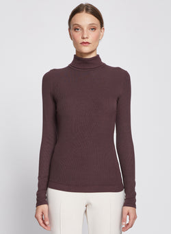 2x1 Fine Rib Long Sleeve Turtleneck in Espresso-3/4 front view