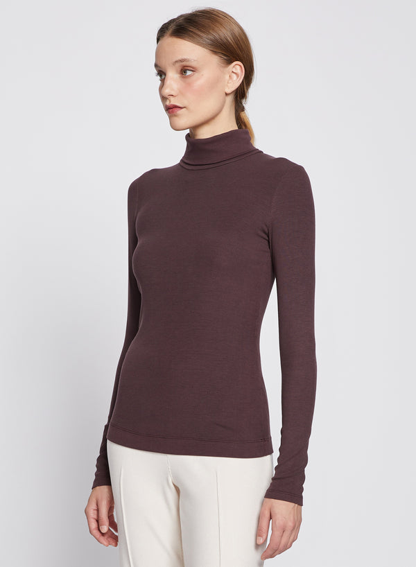 2x1 Fine Rib Long Sleeve Turtleneck in Espresso-side view