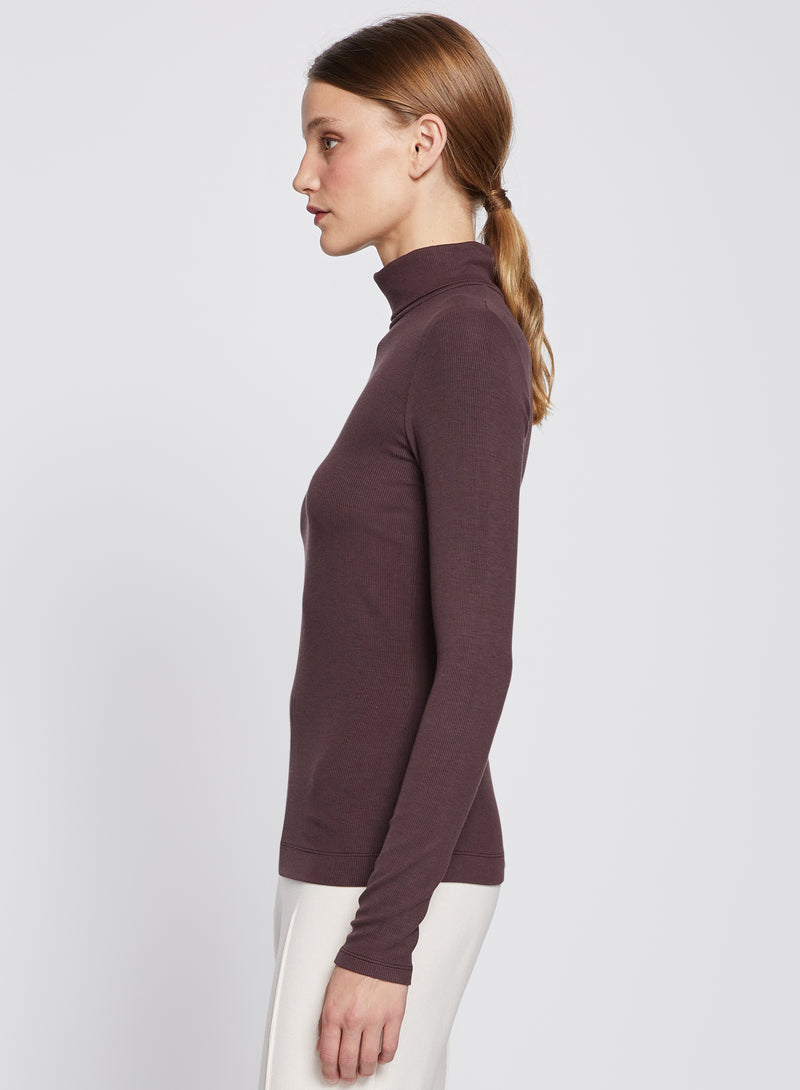 2x1 Fine Rib Long Sleeve Turtleneck in Espresso-full side view