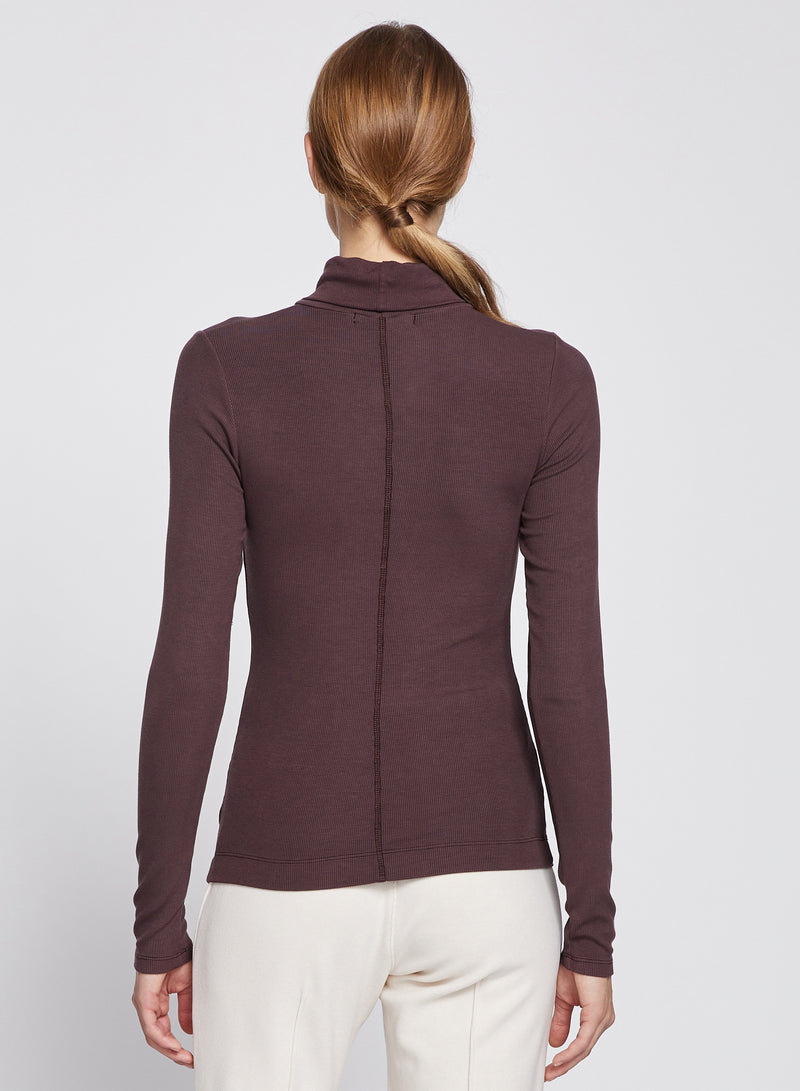 2x1 Fine Rib Long Sleeve Turtleneck in Espresso-back view