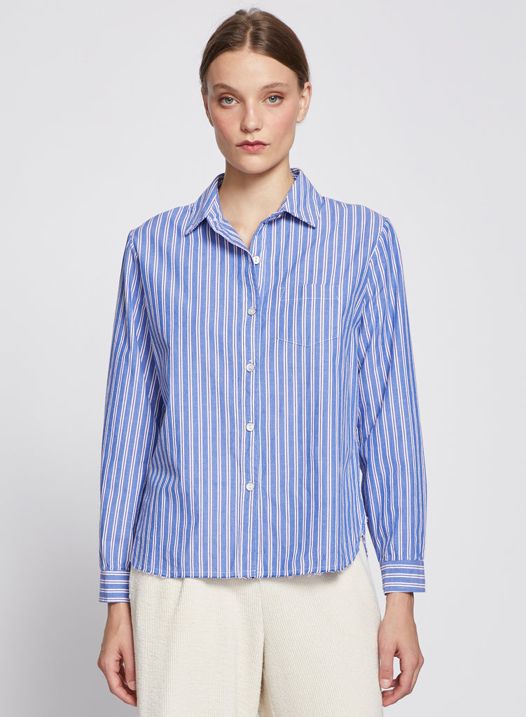 ■R.SHEMISTE■ RIVET WRINKLE STRIPE SHIRT NAVY Striped Poplin Classic Shirt in Ryker – shopstateside.us