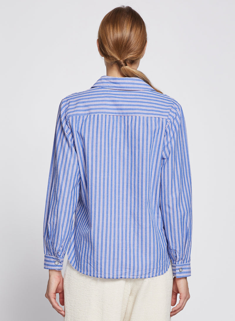 Striped Poplin Classic Shirt in Ryker-3/4 back view