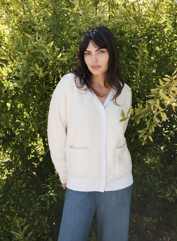 Double Faced Sherpa Oversized Cardigan in Cream