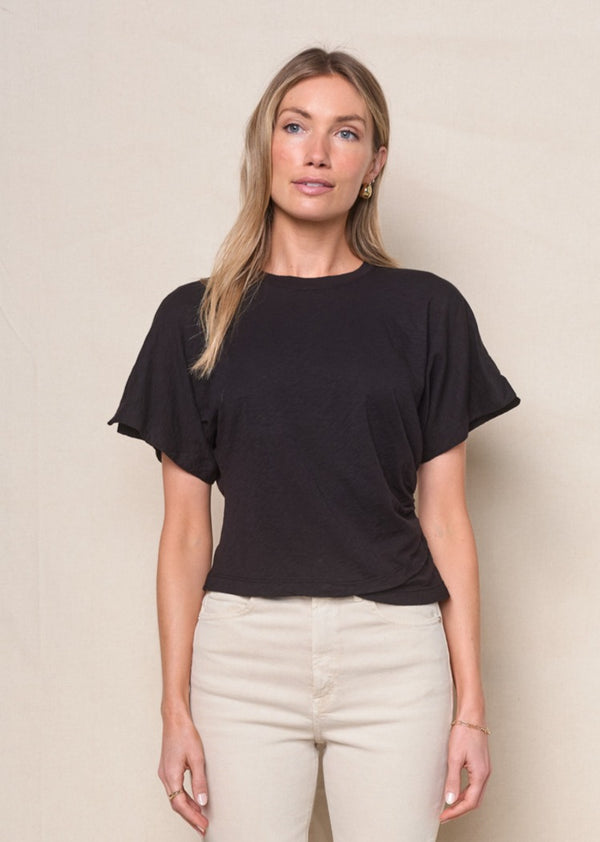 Supima Slub Jersey Side Ruched Dolman in Black