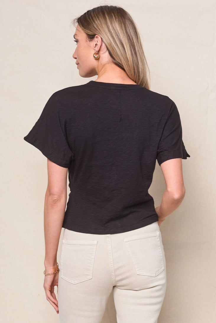 Supima Slub Jersey Side Ruched Dolman in Black