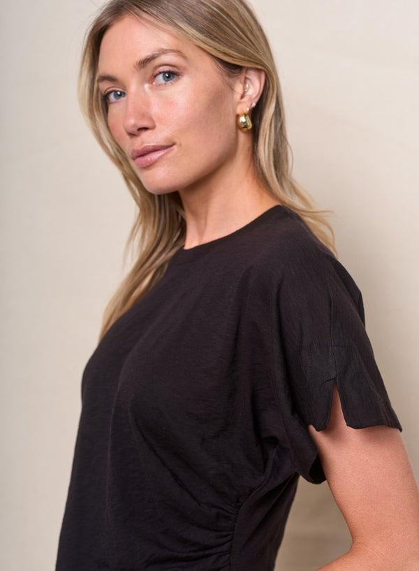 Supima Slub Jersey Side Ruched Dolman in Black