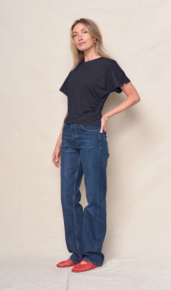 Supima Slub Jersey Side Ruched Dolman in New Navy