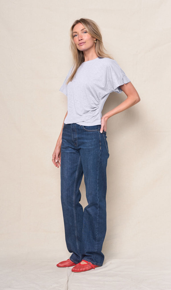 Supima Slub Jersey Side Ruched Dolman in White