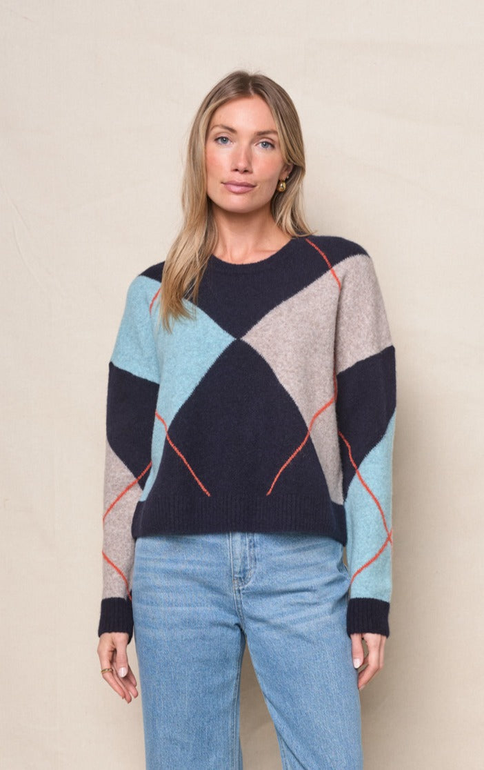 Argyle Crewneck Sweater in Navy Multi