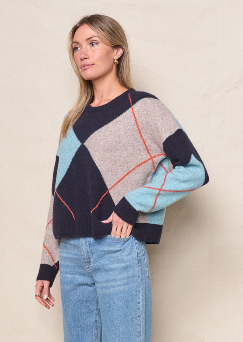 Argyle Crewneck Sweater in Navy Multi