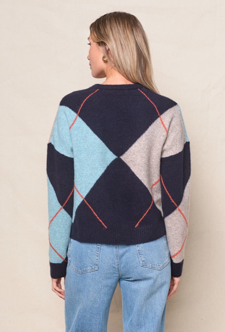 Argyle Crewneck Sweater in Navy Multi