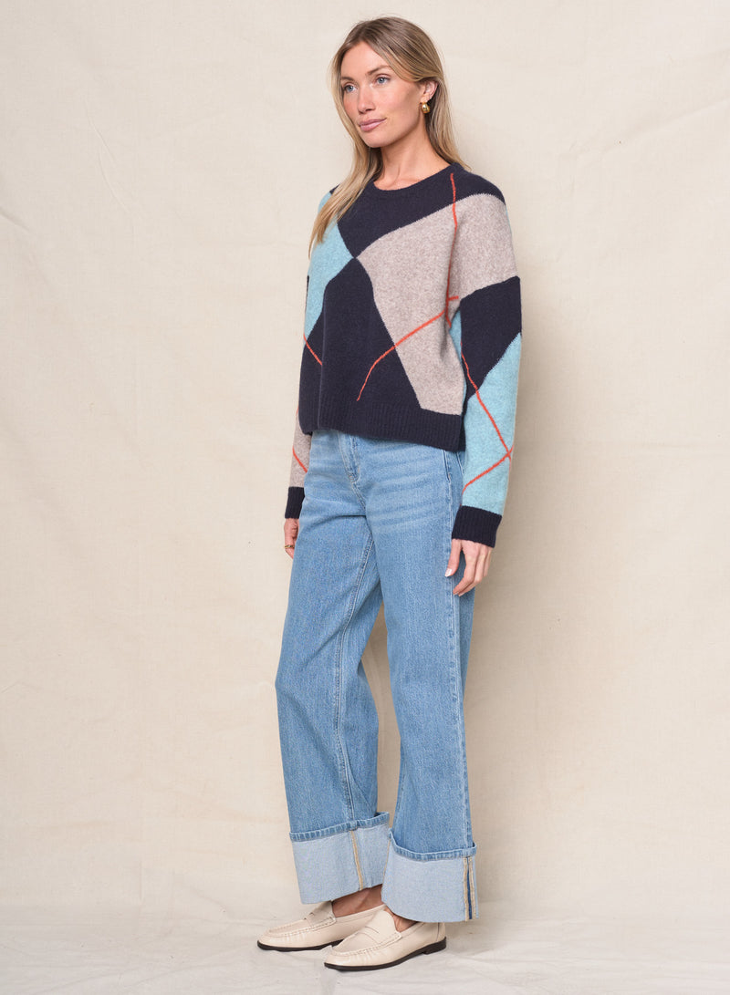 Argyle Crewneck Sweater in Navy Multi