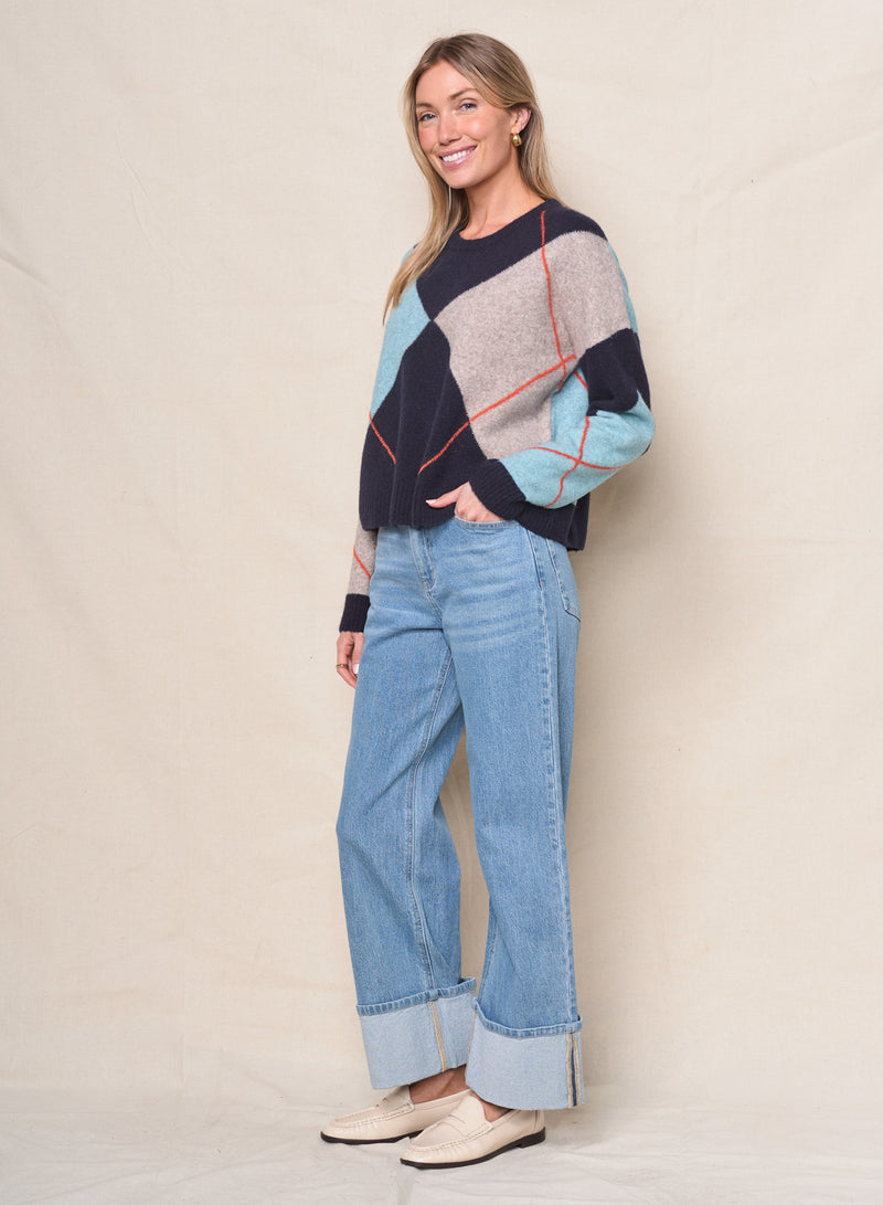 Argyle Crewneck Sweater in Navy Multi