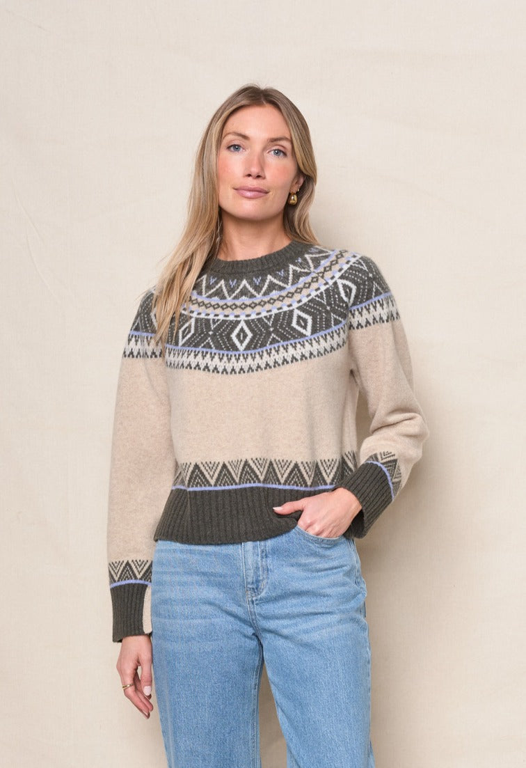 Fairisle Button Sweater in Thyme Multi