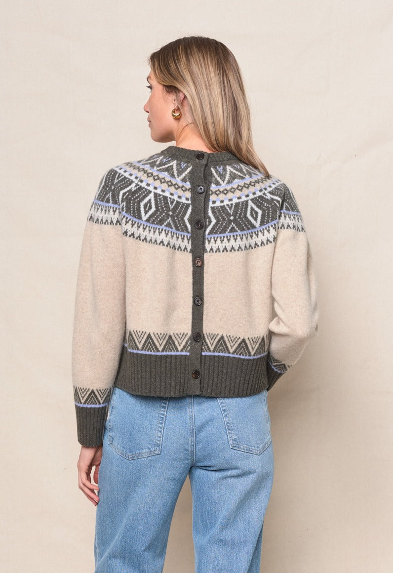 Fairisle Button Sweater in Thyme Multi