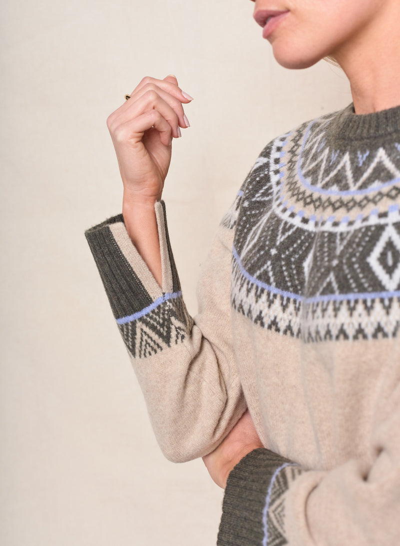 Fairisle Button Sweater in Thyme Multi
