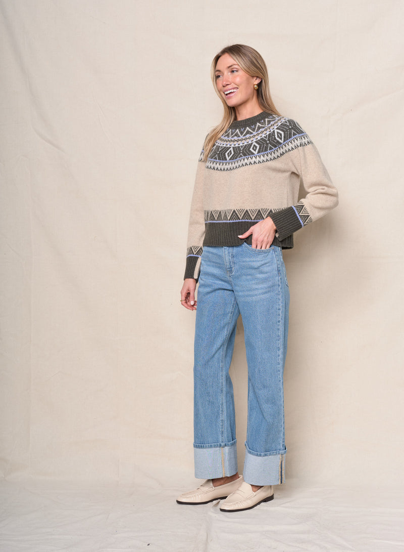 Fairisle Button Sweater in Thyme Multi