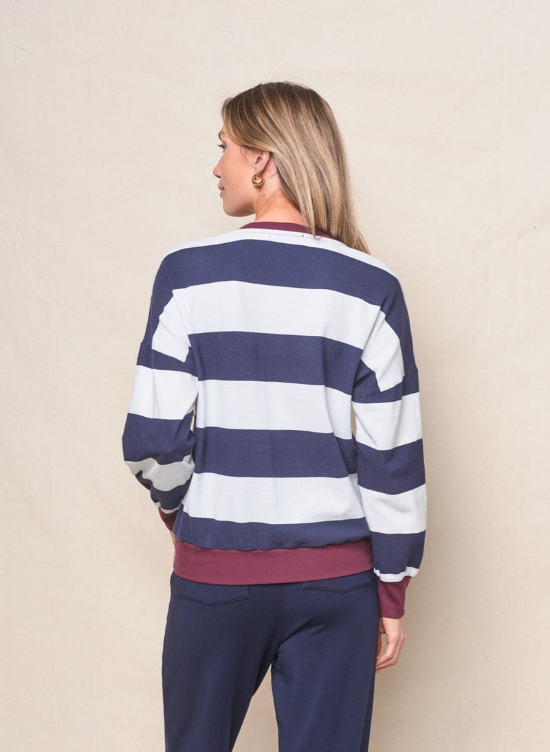 Wide Stripe Pique Oversized Sweatshirt Tee in New Navy/Cream