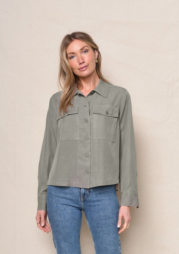 Drapey Twill Utility Shirt in Thyme