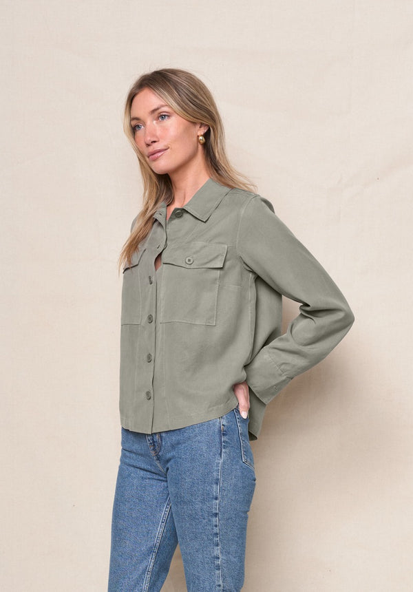 Drapey Twill Utility Shirt in Thyme