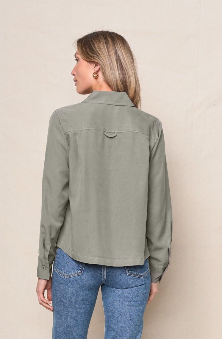 Drapey Twill Utility Shirt in Thyme