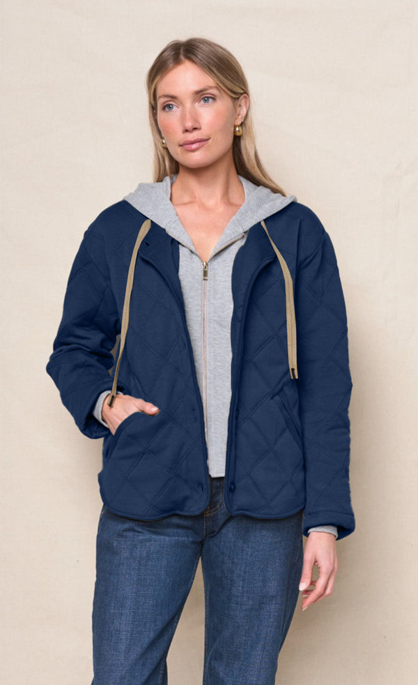 Quilted Hooded Jacket in New Navy