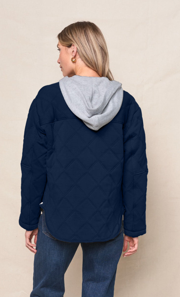 Quilted Hooded Jacket in New Navy