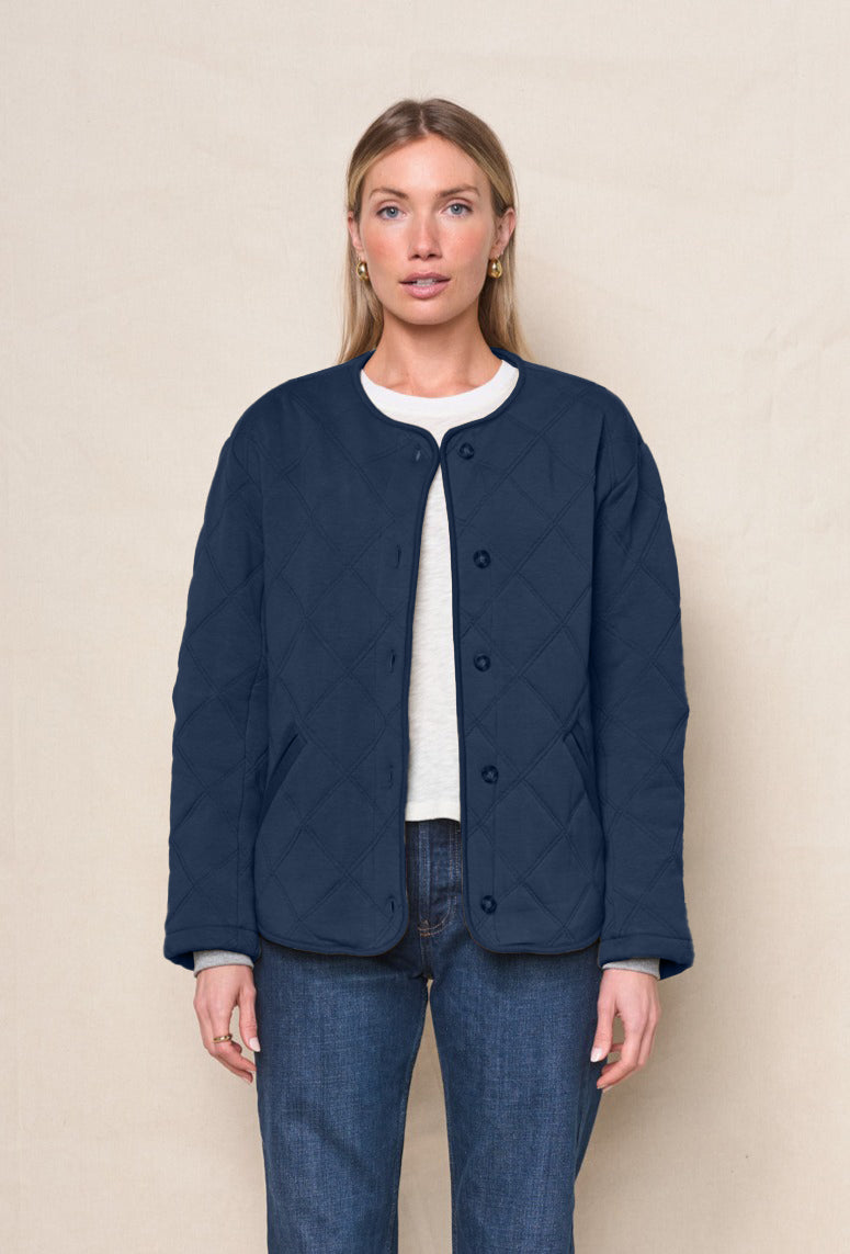 Quilted Hooded Jacket in New Navy
