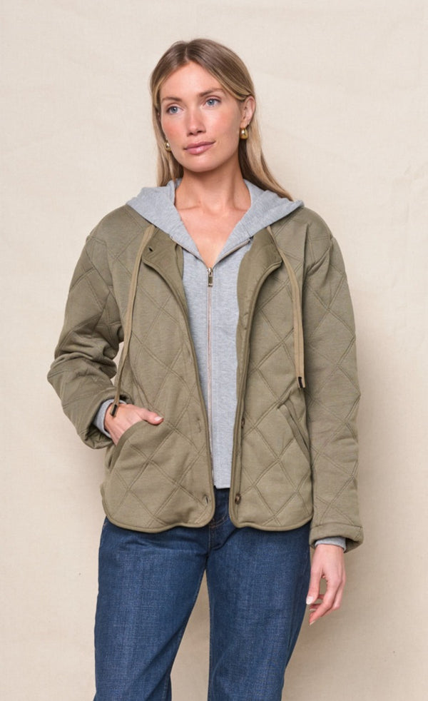 Quilted Hooded Jacket in Thyme