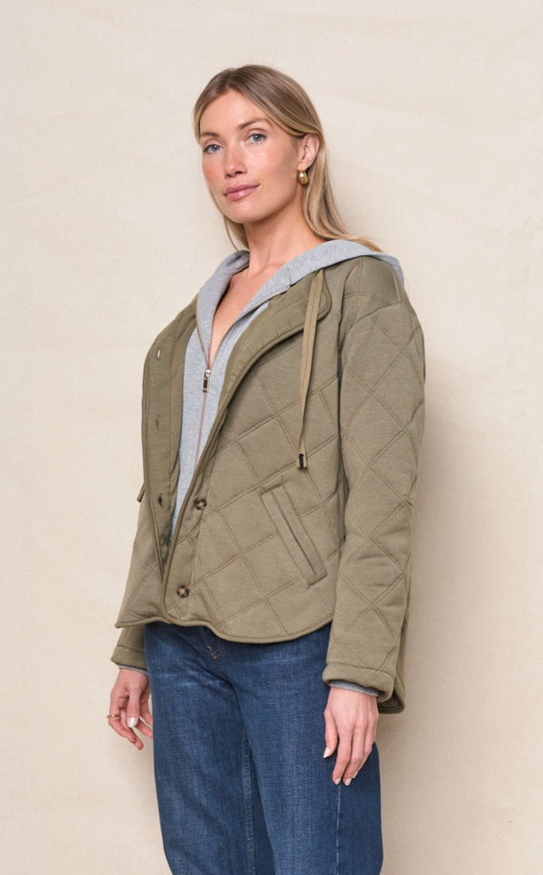 Quilted Hooded Jacket in Thyme