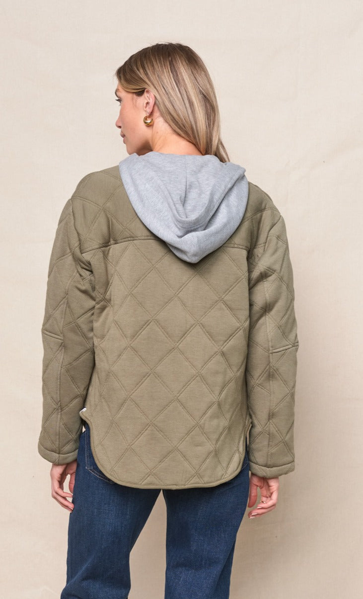 Quilted Hooded Jacket in Thyme