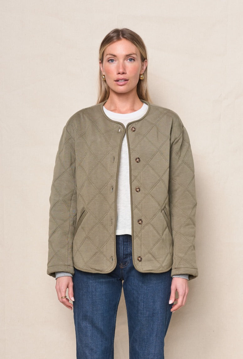 Quilted Hooded Jacket in Thyme