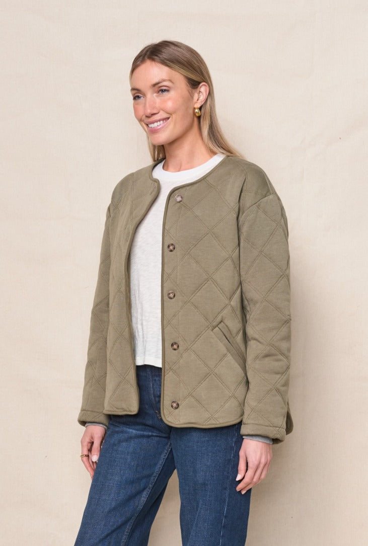 Quilted Hooded Jacket in Thyme