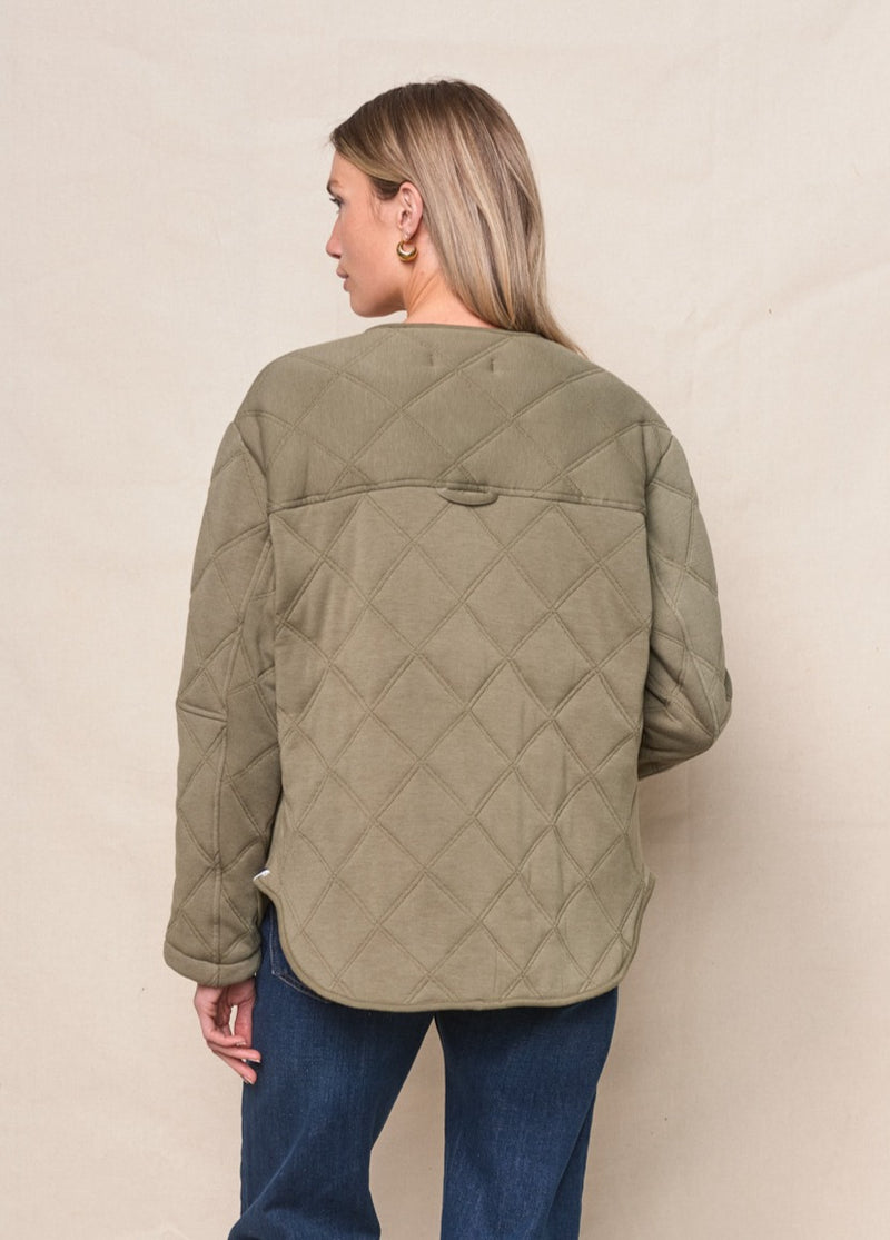 Quilted Hooded Jacket in Thyme