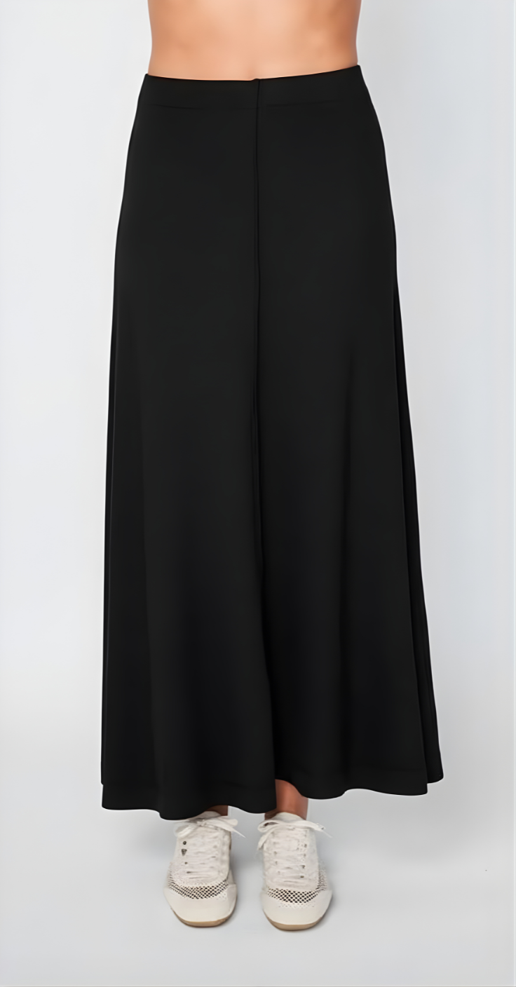 Fine 2X1 Rib Long Sleeve Mock Neck & Fine 2X1 Rib A-Line Maxi Skirt in Black